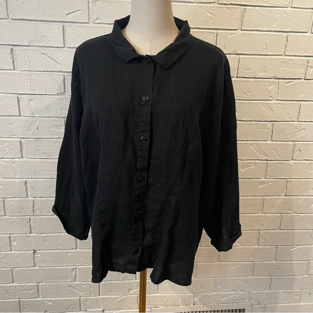 Vintage Flax 100% Linen Black Buttondown Shirt Shacket L